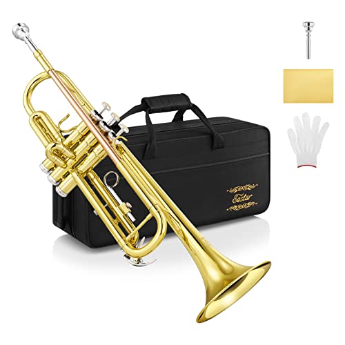 Eastar トランペット Bb調 Trumpet 初心者セット ローズゴールド?メッキ?マウスパイプ イエローブラス製 清潔アクセサリー付 ETR-390