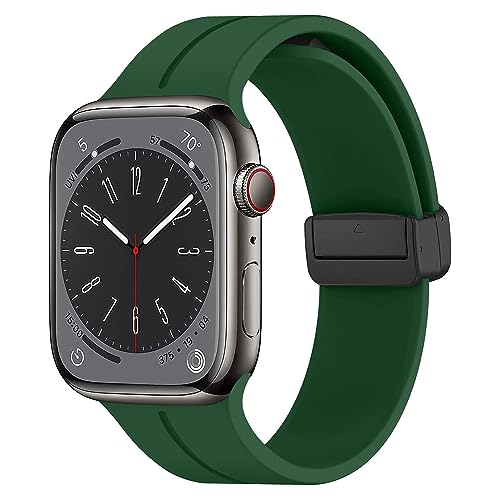 [TALENANA] for Apple Watch バンド マグネット シリコン49/45/44/42/41/40/38mm アップルウォッチ ベルト Series Ultra2/Ultra/9/8/7/6/SE/SE2/5/4/3/2/1 防水 蒸れない 通気性 汗に強い 軽量 レディース メンズ Apple Watch アクセサリー （グリーン、49mm/45mm/44mm/