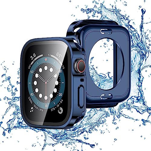 TALENANA for Apple Watchケース【2 in 1防水設計】45mm 44mm 41mm 40mmアップルウォッチ 用 保護ケース 強化ガラスフィルム 一体型 Series 9/8/7/6/SE/5/4 メッキ加工 3D直角エッジデザイン PC素材 高タッチ感度 全面保護 衝撃吸収 (Series 9/8/7,45mm,ブルー)