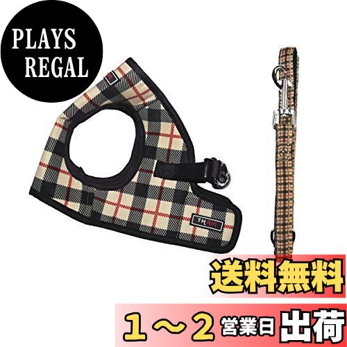 THAIN ハーネス＆リードセット 5-8kgs 中小型犬 中型犬の子犬 ハーネス チェック ベストハーネス 犬 抜けない 犬のハーネス 格子縞 中型犬 ハーネス 胴輪 中型犬 メッシュ ハーネス 犬用 リード ペット用品(L)
