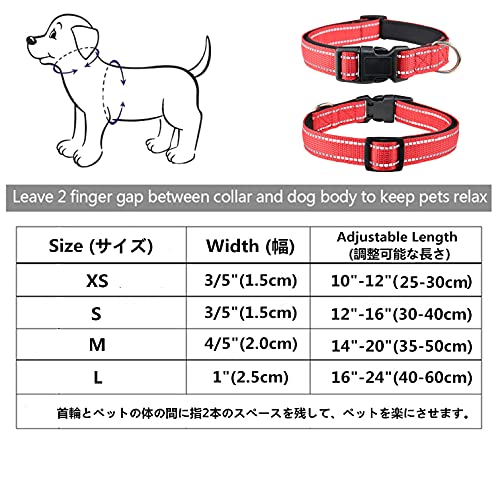 THAIN 犬 首輪 犬の首輪 小型、中型、大型犬用首輪 子犬 首輪 軽量 ペット用品 反射材料 ナイロン製 通気性 弾力性 柔らかい 調節可能 (L, 赤) 2