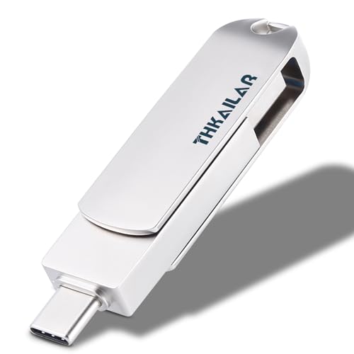 THKAILAR 64GB USBメモリタイプC フラッシュメモリ USB 3.0 高速転送 最大読み取り速度90MB/s 360°回転 亜鉛合金 2in1 Type Cメモリースティック スマホ/PC/MacBookPro/iPadなど対応【128GB，Silver】