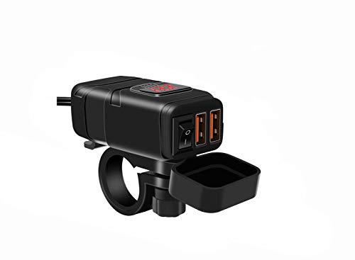 SHEAWA バイク USB電源 USB充電器 QC3.0 USB2ポート 電圧計 防水カバー 電源ON/OFFスイッチ Quick Charge 3.0 ハンドルに取り付け可能