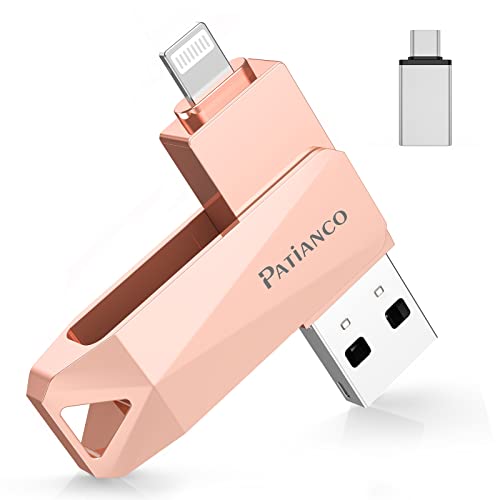 Patianco【MFi認証取得 セキュリティ機能付】iPhone用 USBメモリ 256GB 3in1 外付け usb lightning/USB/Type-C搭載 写真移行 スマホ容量不足解消 iPhone/iPad/PC/Android/Mac対応 高速 データ保存 バックアップ 大容量 回転式 iPhone 15/14/13/11/Pro/SE/iPad Air/Proな