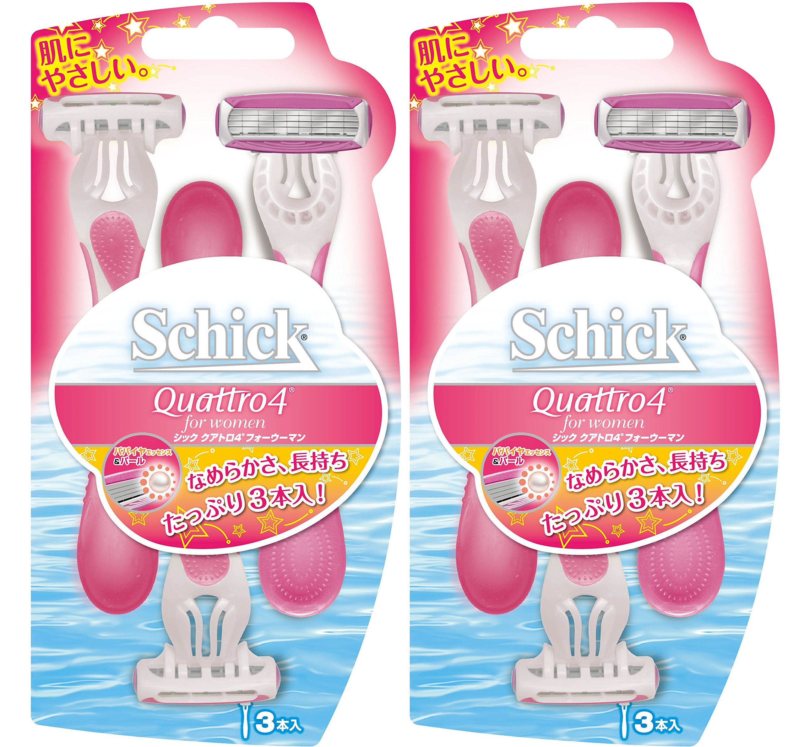 シック Schick ボディ用 クアトロ4 ディスポ フォーウーマン セーフティワイヤー付 使い捨てタイプ 女性用 カミソリ ホワイト;ピンク 3本入 2個パック