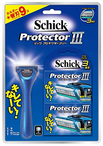 Schick(シック) シック Schick プロテクター スリー クラブパック (ホルダー (刃付き) + 替刃8コ) 3枚刃 カミソリ 髭剃り ドイツ製替刃 セーフティワイヤー付 1個 (x 1)