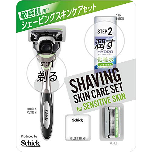 Schick シック 敏感肌用 シェービング スキンケアセット 替刃2個付 1個は本体に装着済み ホルダースタンド ハイドロ 5枚刃 カミソリ 髭剃り 化粧水 ホルダー+替刃+シェービング