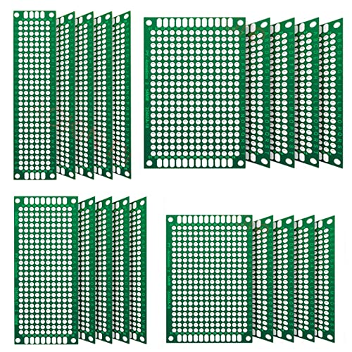 商品情報商品の説明主な仕様 ユニバーサル 両面 PCB回路基板、厚さ：1.6mm、両面スズメッキ、2.54mmピッチです。br四種類 サイズ：2*8CM 、3*7CM、4*6CM 、5*7CM、 各サイズ5個（20個セット）素材：FR-4（ガラス繊維）。絶縁性、耐熱性にたいへん優れて、非常にしっかりと丈夫な回路基板です。br使いやすさ：基板上にあらかじめ錫メッキされたメッキ穴があるため、プロジェクトのために部品やセンサーをはんだ付けするのに非常に便利です。br汎用性が高く多目的で、電子作業、工業作業、実験、電子回路、DIYなど大中小型プロジェクトに適応。brアプリケーション：エレクトロニクスの分野で広く使用されています。独自の電子実験やDIYプロジェクトを設計するときは、さまざまなニーズに対応してください。