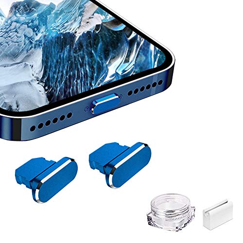 VIWIEU iPhone 14 13 12 Mini Pro Max Lightning 保護キャップ ライトニング充電口 コネクタ 端子保護、精密アルミで が 超耐久防塵プラグ iPhone 11 X Xs Max Xr 8 7 6S 6 Plus Pro 5s SE iPad mini Airpod適応 ホコリ ゴミ防止 2個(青) 紛失防止ホルダーとケース付き