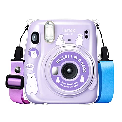 RIEIBI チェキ instax mini 11 ケース, instax mini 11カメラケース PVCカバー チェキケースmini11 チェキ保護カバー 透明 ショルダーストラップ付き 可愛いステッカー付き 3点セット ハード クリア おしゃれ（3）