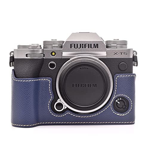 Rieibi XT5 ケース、FUJIFILM X-T5 カメラケース X-T5 ケース X-T5 カバー XT5 ボディケース 人工革 PUレザー X-T5保護カバー 軽量便利 電池交換でき 三脚設置でき 開閉自由 腕ストラップ付き（ブルー）