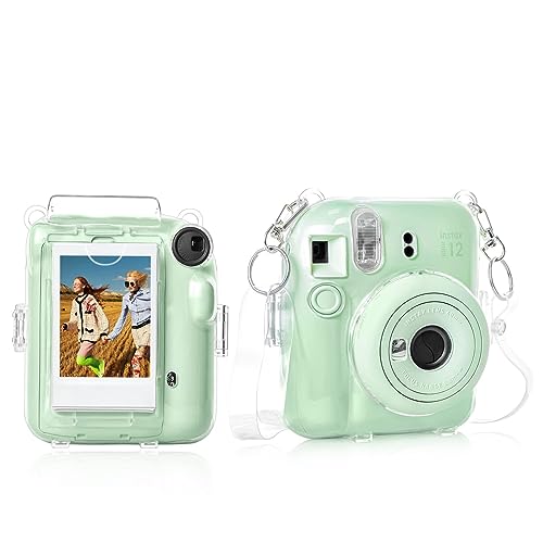 Rieibi instax mini 12クリアケース、インスタックスミニ 12 ケース チェキ カバー 12 Fujifilm チェキ 12 ケース チェキカバー クリア チェキ ケース 12 instax mini 12 保護ケース 透明 クリアケース ファイル収納ポケット付き ショルダーストラップ付き ハード