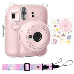 Rieibi instax mini 12 ケース、インスタックスミニ 12 ケース チェキ カバー 12 Fujifilm チェキ 12 ケース クリア チェキ カバー 12 Instax mini12 ケース instax mini 12 カバー instax mini12 保護ケース ファイル収納ポケット付き ショルダーストラップ付き ステッ