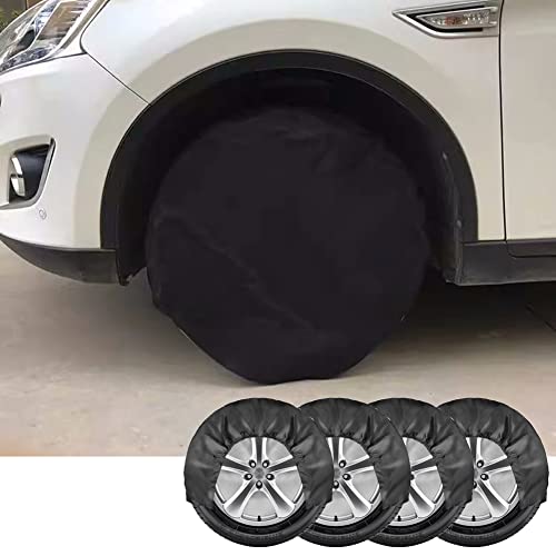 EXCEREY 車用タイヤカバー タイヤ保護カバー スペアタイヤ保護袋 タイヤ収納袋 多機能 雪・凍結防止カバー カー用品 (4個セット) ブラック L-直径82cm