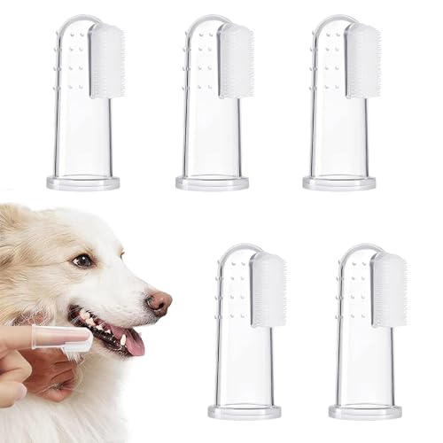 BTtime ペットフィンガー歯ブラシ 5個セット 透明 シリコン 指サック 360°歯ブラシは さまざまな口腔疾患を回避するため 猫犬通用