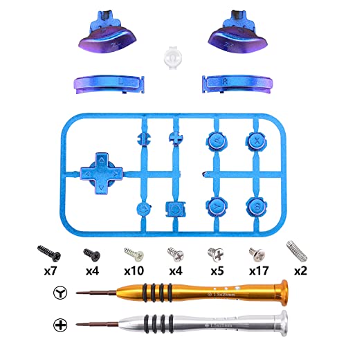 eXtremeRate Switch Liteに対応用交換ボタンであり、ABXY、ホームキャプチャー、プラスとマイナスキー、Dpad、L R ZL ZR トリガ。Switch Liteに対応用フルセットボタンリペアキット、ツールが付き【パープルブルーカメレオングロッシー】