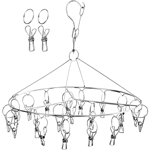 DUOFIRE 洗濯物干し 20ピンチ2予備ピンチ付き丸型 ステンレスハンガー ピンチハンガー 物干しハンガー ..