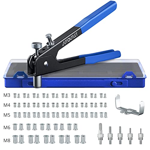 AUTOUTLET ハンドリベッターセット 86PCSリベットナットペンチ、M3/M4/M5/M6/M8 ネジ付き、ネジ挿入リベット銃工具