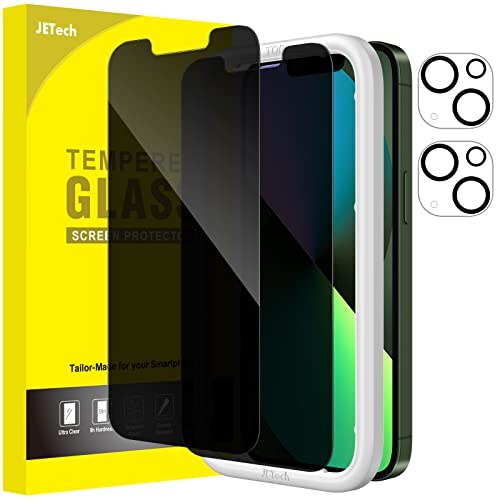 JEDirect iPhone 13 mini プライバシー液晶保護フィルム+カメラレンズフィルム 5.4インチ 覗き見防止 強化ガラスフィルム ガイド枠付き 2枚+2枚セット