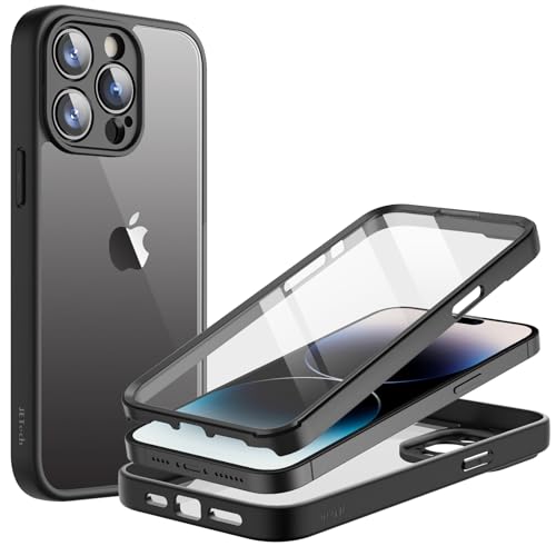 JEDirect iPhone14ProMax 6.7インチ用 (14 Pro Max) ケース 液晶保護フィルム内蔵 傷つけ防止 フルボディ 360°全面 保護カバー クリアバック (ブラック)