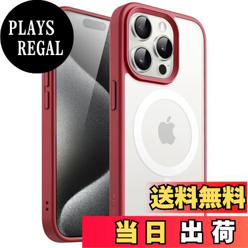 JEDirect iPhone 15 Pro 6.1インチ用 マグネット ケース MagSafeに対応 半透明のマット背面 薄型 耐衝撃 カバー (マルーン)