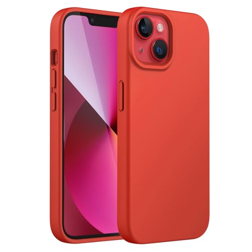 JEDirect iPhone13 mini シリコンケース(5.4インチ専用) シルキーソフトタッチフルボディ保護ケース マイクロファイバーライニング付き耐衝撃カバー (オレンジレッド)