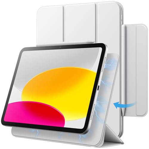 JEDirect iPad 10 ケース（10.9インチ、2022モデル、第10世代用）用マグネットケース 磁気吸着 スリムスマート薄型保護カバー 自動ウェイクアップ/スリープ (ホワイト)