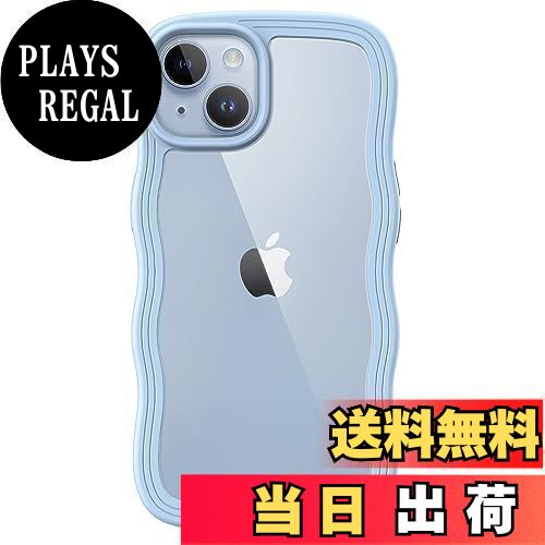 JEDirect iPhone 14 6.1インチ用 かわいい ケース 波状フレーム うねうね 耐衝撃 スマホカバー 女性用 女子向け クリア ハードPCバック (ブルー)