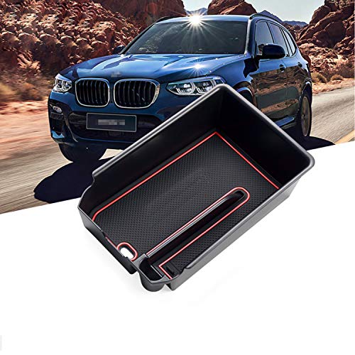 【RUIYA】BMW X3 G01/ X4 G02 コンソールボックス 小物入れトレイ 車種専用 X3 G01コンソールトレイ 車内収納ボックス カーアクセサリー 内装パーツ ABS素材 センターコンソールトレイ コンソールアームレストボックス ラバーマット付き (赤)