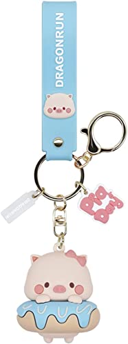 【送料無料】[AIXUAN] かわいいカートゥーンのブタのキーホルダー、ピンクの青いカップルのキーホルダ..