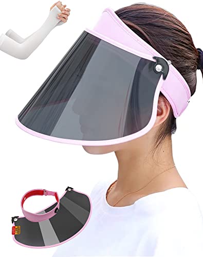 [GOKEI] 薄くなる サンバイザー レディース アームカバー付き uvカット ひよけ帽子 自転車 さんばいざー 紫外線対策 日除け帽子 日焼け対策 UPF50+ キャップ バイザー つば広 ワイド（ピンク）
