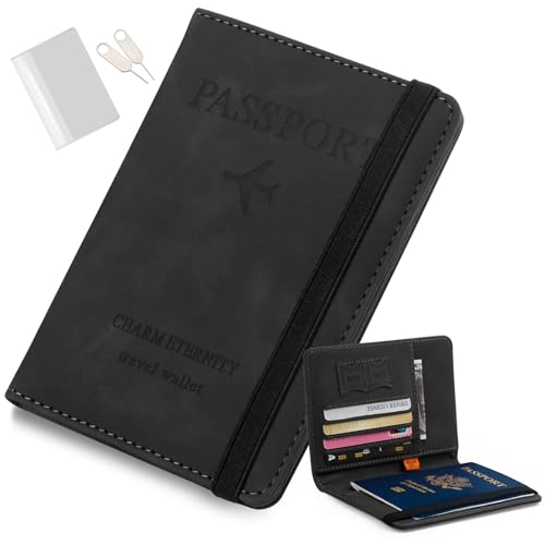 [GOKEI] パスポートケース スキミング防止 レザー 上質 パスポートカバー 多機能収納 盗難防止 セキュリティ 大容量 航空券 PASSPORT 韓国 パスポートバッグ 旅行 カードケース ポーチ シンプル ブラック