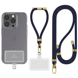 [Sinjimoru] 2本【タグパッチ改良】 スマホストラップ、スマホショルダーストラップ・スマホハンドストラップとの2本入り スマホストラップ首掛け iPhone落下防止 紛失防止 長さ調整可能 ワイヤレス充電 携帯ストラップ Hand Shoulder Strap set Navy