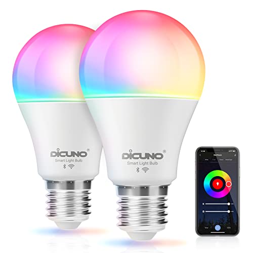 【Amazon Alexa認定】DiCUNO スマート電球 E26 LED電球 60W相当 9W 800lm 調光調色 Alexa Google 対応 電球色・昼白色 マルチカラー 1600万色 RGBCW 広配光 Wi-Fi Bluetooth接続 ハブ不要 PSE認証済み 2個入