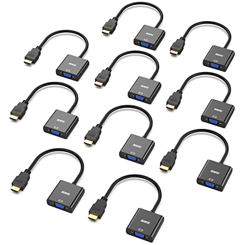 BENFEI 10個 HDMI-VGA(D-SUB)アダプター (オスからメス、逆方向に非対応) 1080pフルHD HDMI to VGAアダプタ コンピューター、デスクトップ、ノートパソコン、PC、モニター、プロジェクター、HDTV、Chromebook、Raspberry Pi、Rokuなどに - ブラック