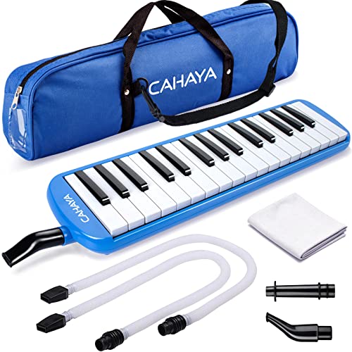 CAHAYA Melodica 鍵盤ハーモニカ 32鍵 【FDA認証取得】 最新2Way仕様 立奏卓奏 手提げ 肩掛け メロディー ピアノ 32鍵 多功能 2×卓奏用パイプ 2×立奏用吹き口 1×クリーニング用クロス 1×収納用バッグ付き 軽量550g ブルー CY0050-2