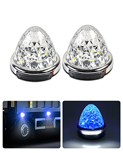 Cartist LED サイドマーカーランプ 路肩灯 両面発光 トラック専用 2023年 最新型 IP67 DC 10-50V 無極性 丸型 新型LEDマーカー 高輝度 色選択可 メッキリング 2個セット 耐高温PC素材 メッキ付き (2個セット, ブルー)