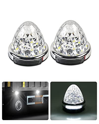 Cartist LED サイドマーカーランプ 路肩灯 両面発光 トラック専用 2023年 最新型 IP67 DC 10-50V 無極性 丸型 新型LEDマーカー 高輝度 色選択可 メッキリング 2個セット 耐高温PC素材 メッキ付き (2個セット, ホワイト)