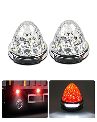 Cartist LED サイドマーカーランプ 路肩灯 両面発光 トラック専用 2023年 最新型 IP67 DC 10-50V 無極性 丸型 新型LEDマーカー 高輝度 色選択可 メッキリング 2個セット 耐高温PC素材 メッキ付き (2個セット, レッド)