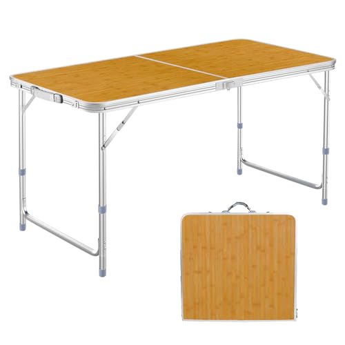DesertFox アウトドア 折りたたみ テーブル 120cm 高さ3段階調整可能 自由に高さ調整可能ピクニック レジャー キャンプ用 折畳み コンパクト 収納 簡単組立 (竹)