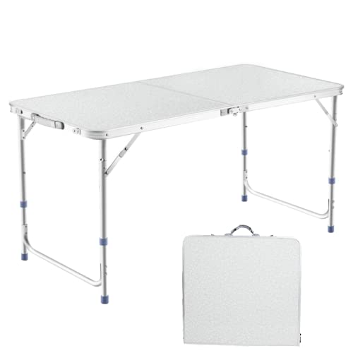 DesertFox アウトドア 折りたたみ テーブル 120cm 高さ3段階調整可能 自由に高さ調整可能ピクニック レジャー キャンプ用 折畳み コンパクト 収納 簡単組立 BH (銀)