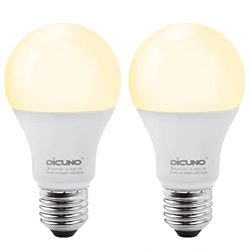 DiCUNO E26 Base LED Bulb, Brightness Sensor, 9W, 60W Equivalent, 800 lm, 2700k Light Sensor Bulb, Brightness On/Off, No Motion Sensor, Security Light, Non-dimmable, Energy Saving, PSE Certified, Pack
