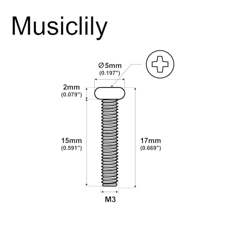 Musiclily Basic 2.8x17mm金属 ミリ規格 スレッド シングルピックアップビス ストラト/テレキャスターエレキギター用 PUネジ 、ニッケル（20個セット） 2