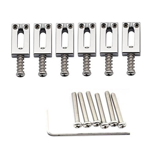 【送料無料】Musiclily Ultra 10.8mmピッチ ブラス ブロックサドル ストラト/テレキャスターエレキギター用、クローム(6個セット)