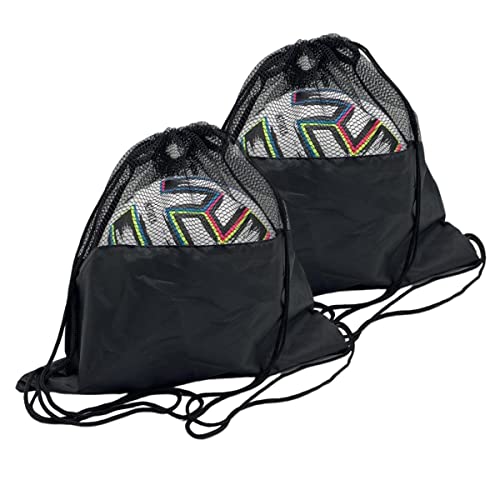 YFFSFDC ボールバッグ 2個セット サッカーポーチバッグ バスケットボールバッグ 網袋 ラグビー リュック 耐久性 軽量 かばん 持ち運び 保管用 多機能 収納 ブラック