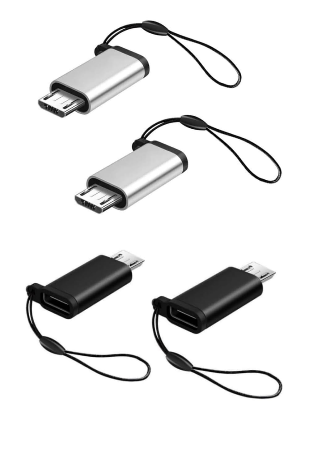 YFFSFDC マイクロUSB変換アダプター タイプC Micro USB 変換アダプタ 4個入り Type C メス to Micro USB オス 変換コネクタ 充電とデータ転送 Galaxy、Nexus、Xperia、HUAWEI等Micro USB設備対応 ストラップ付 紛失防止 （ブラック 、シルバー）