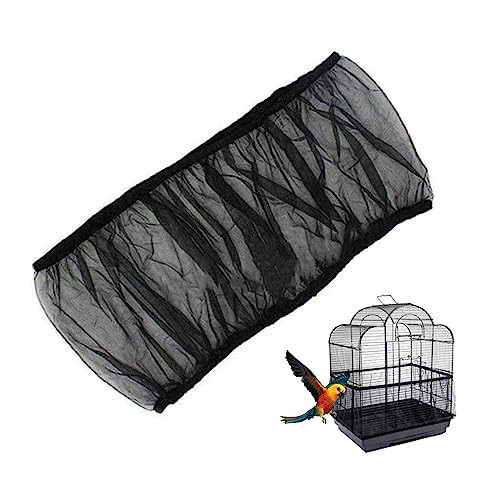 YFFSFDC 鳥かご ケージ カバー メッシュ ネットカバー 防塵 エサの飛び散り防止 伸縮 通気性 洗濯可能 (M, 黒)