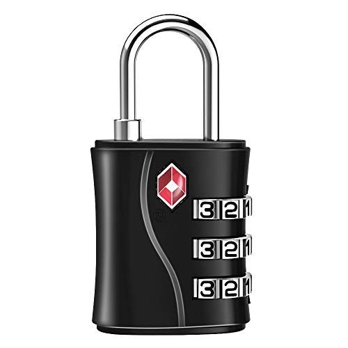 ZHEGE TSAロック 3桁ダイヤル式 南京錠 暗証番号 海外旅行用鍵 ジムロッカー荷物バッグ用ロック 日本語説明書 (ブラック）