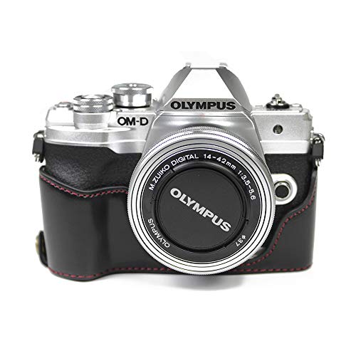 対応 Olympus オリンパス PEN OM-D EM10 Mark IV カメラ バッグ カメラ ケース 、Koowl手作りトップクラスのPUレザーカメラハーフケース、Olympus オリンパス PEN OM-D EM10 Mark IV 一眼カメラケース、防水、防振、携帯型、透かし彫りベース＋ハンドストラップ（カメラ