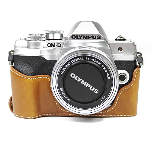 対応 Olympus オリンパス PEN OM-D EM10 Mark IV カメラ バッグ カメラ ケース 、Koowl手作りトップクラスのPUレザーカメラハーフケース、Olympus オリンパス PEN OM-D EM10 Mark IV 一眼カメラケース、防水、防振、携帯型、透かし彫りベース＋ハンドストラップ（カメラ